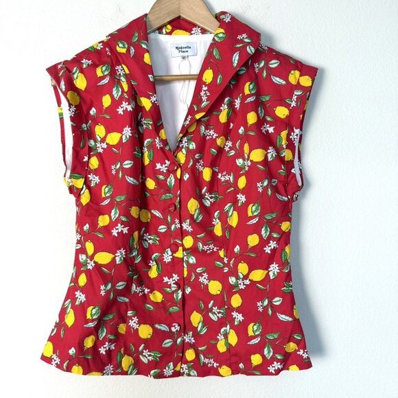 Unique Vintage‎ Magnolia Place Tamara Blouse Lemon Womens Size XL Retro Pinup - Picture 1 of 7